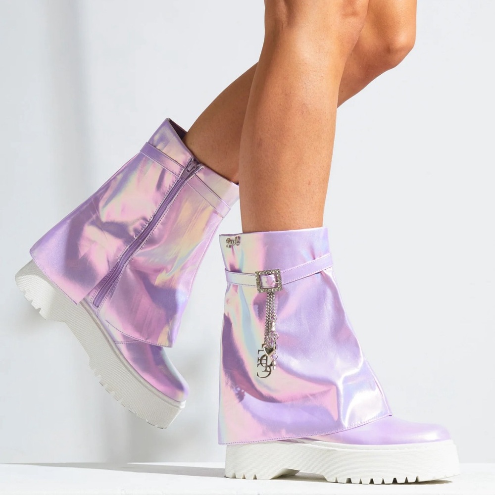 Sparkl Fairy Couture Luna Combat Boots-Purple Size 10